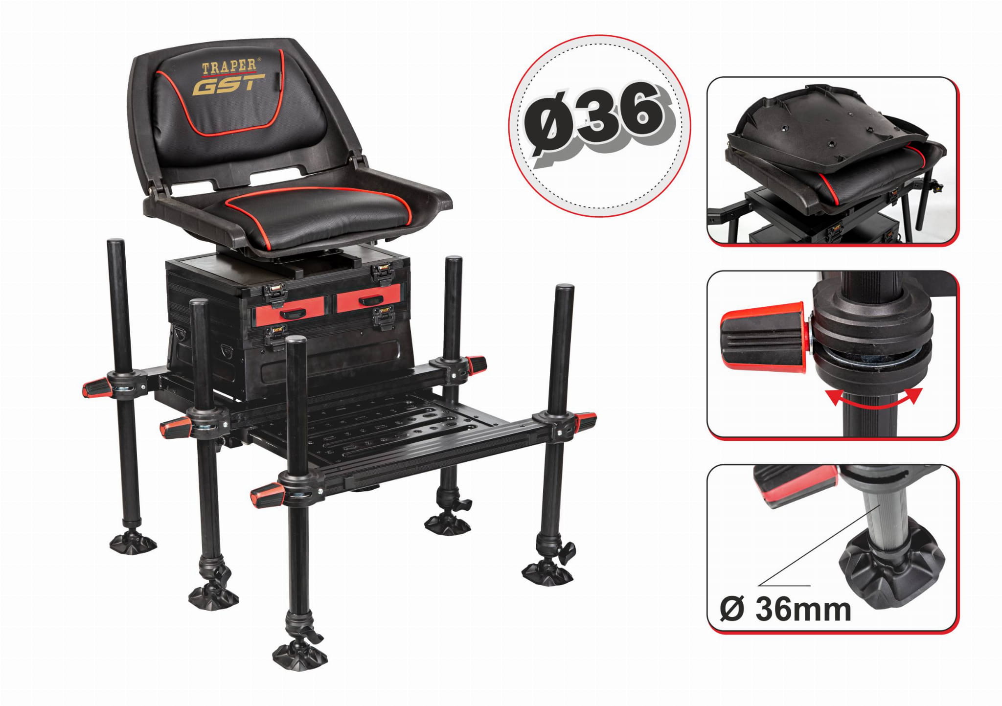 Kosz z platformą Traper Ultra Feeder D36 mm – obrotowe siedzisko - obrazek 2